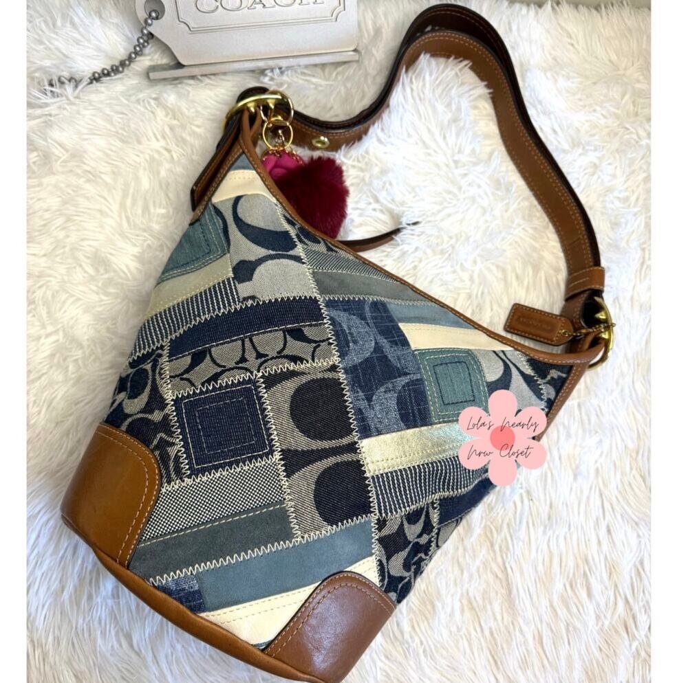 y2k Rare COACH Denim Leather Patchwork Shoulder Bag Crossbody